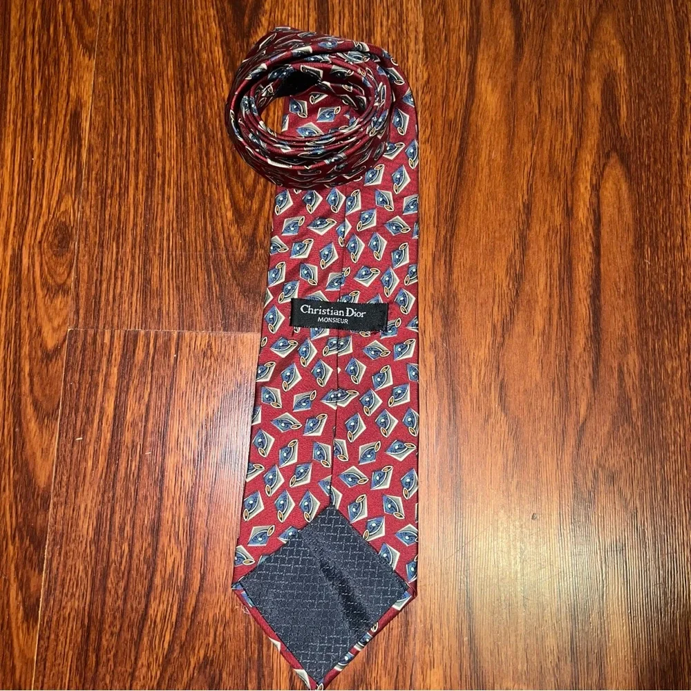 Vintage Dior Red and Blue Patterned Men's Tie